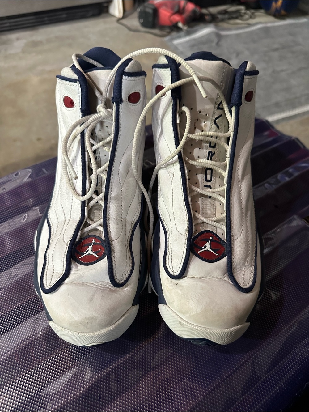 Jordan Big Kid’s White/Navy/Red Retro Athletic Basketball Shoes